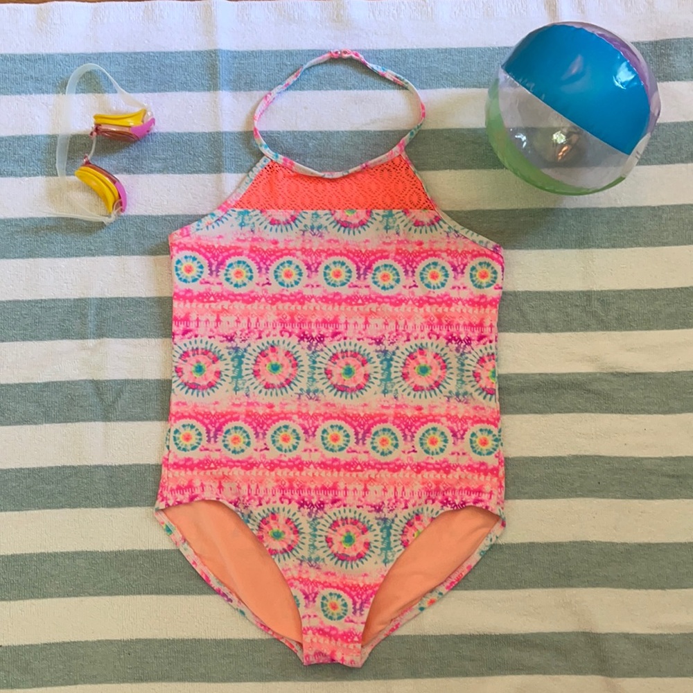 Tie dye high neck swimsuit